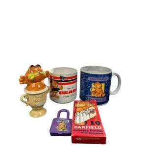 Lot Vntg Jim Davis Garfield Coffee Mug pencil trophy Chicago Bears Sagittarius